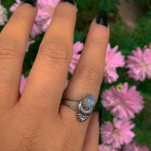 Rose Cut Moonstone Ring - Size 8 - Sterling Silver