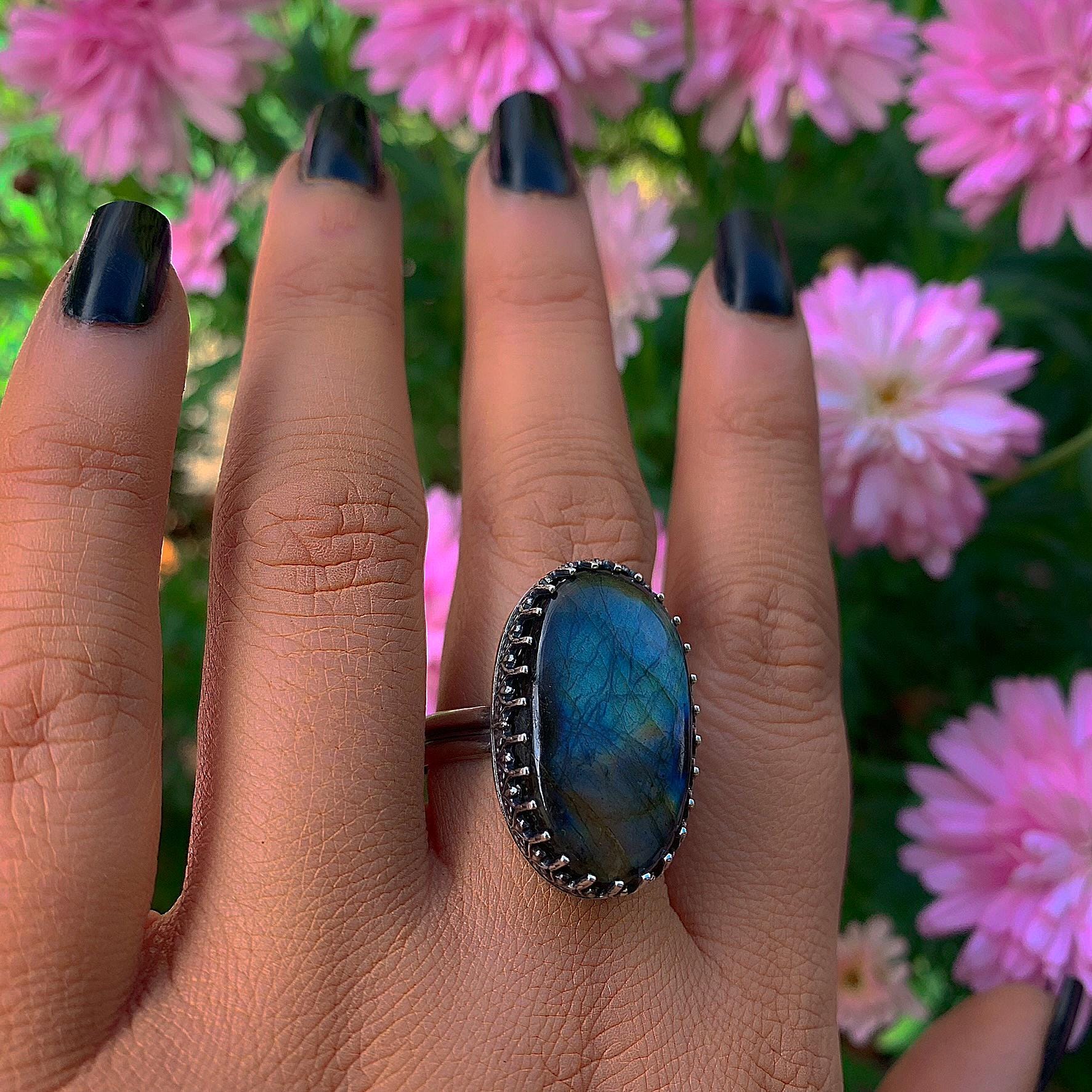 Rainbow Labradorite Ring - Size 12 - Sterling Silver