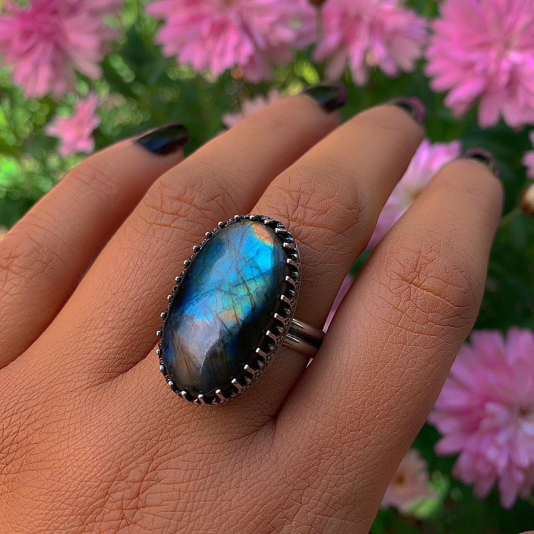 Rainbow Labradorite Ring - Size 12 - Sterling Silver