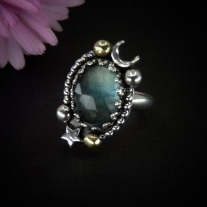 Rose Cut Fluorite Ring - Size 6 1/2 - Sterling Silver