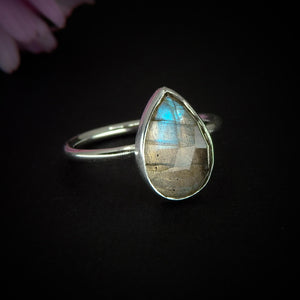 Rose Cut Labradorite Ring - Size 6 - Sterling Silver