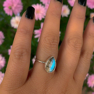 Rose Cut Labradorite Ring - Size 6 - Sterling Silver