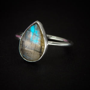 Rose Cut Labradorite Ring - Size 6 - Sterling Silver