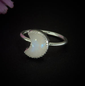 Moonstone Moon Ring - Size 5 1/2 - Sterling Silver