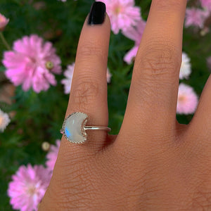 Moonstone Moon Ring - Size 5 1/2 - Sterling Silver