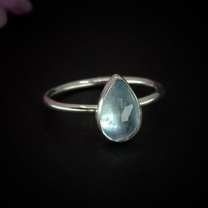 Rose Cut Aquamarine Ring - Size 7 to 7 1/4 - Sterling Silver