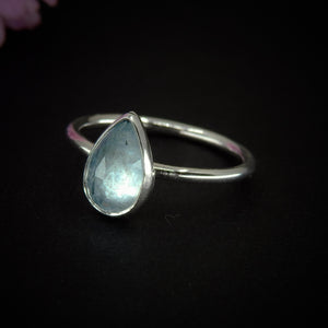 Rose Cut Aquamarine Ring - Size 7 to 7 1/4 - Sterling Silver