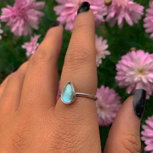 Rose Cut Aquamarine Ring - Size 7 to 7 1/4 - Sterling Silver