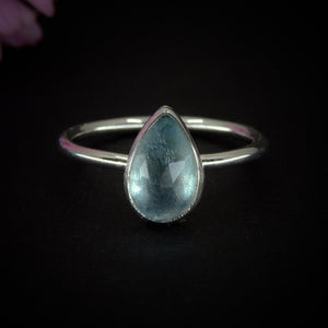 Rose Cut Aquamarine Ring - Size 7 to 7 1/4 - Sterling Silver