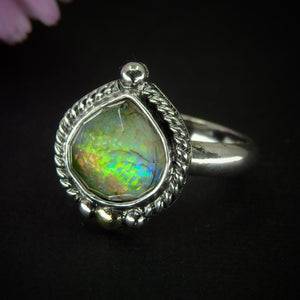 Rose Cut Clear Quartz & Monarch Opal Ring - Size 6 to 6 1/4 - Sterling Silver