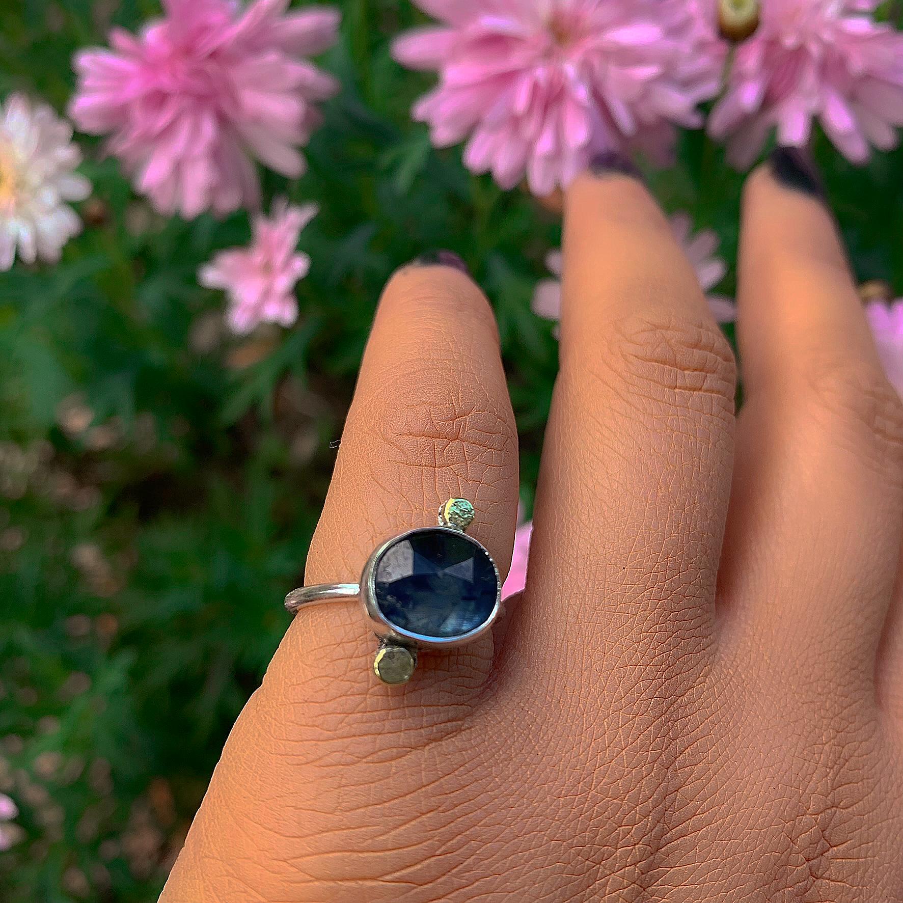Rose Cut Kyanite Ring - Size 5 - Sterling Silver