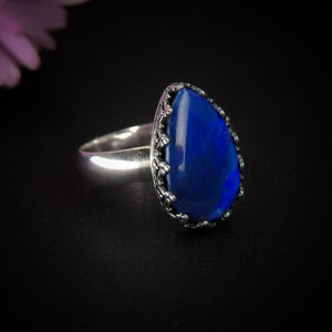 Blue Australian Opal Ring - Size 8 1/4 to 8 1/2 - Sterling Silver
