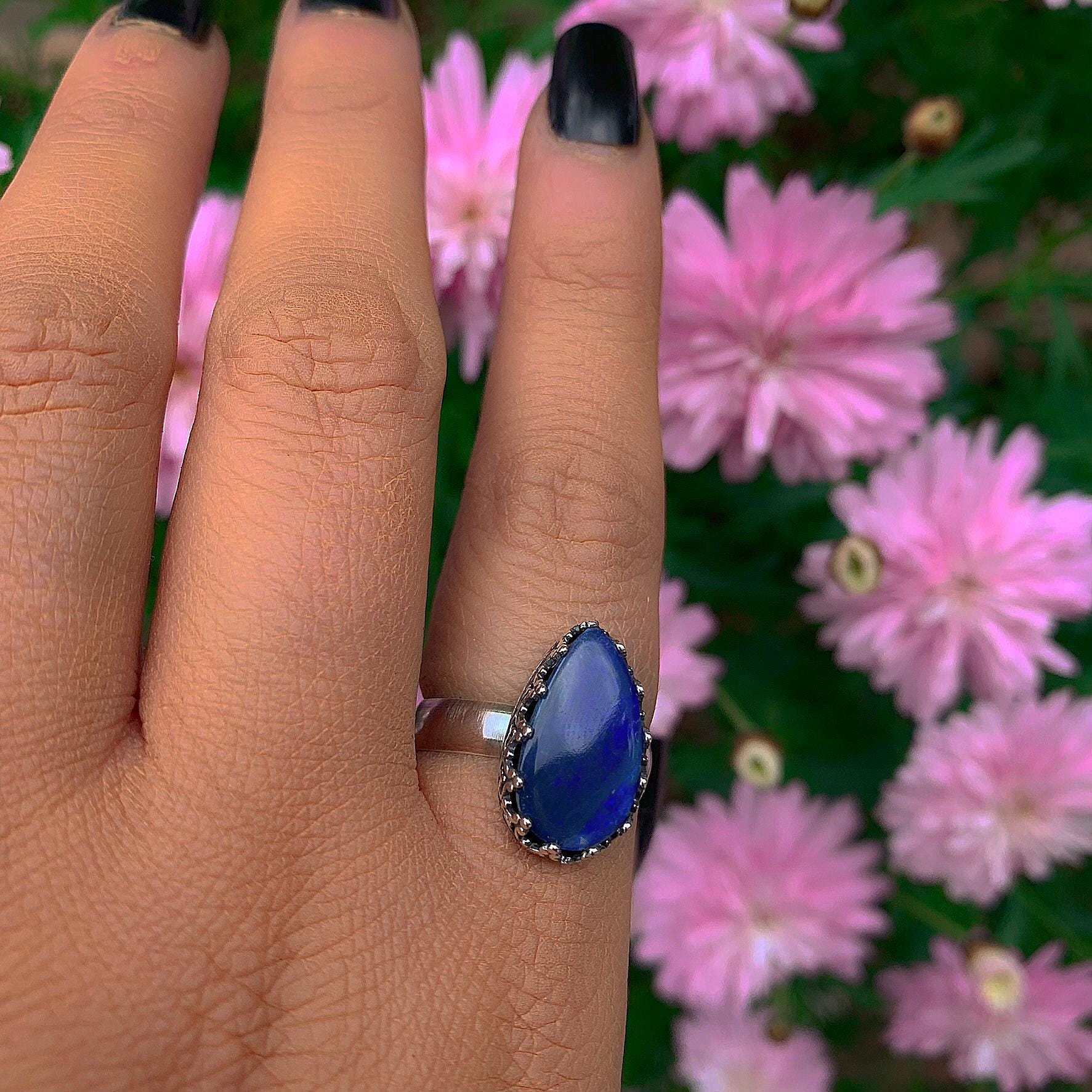 Blue Australian Opal Ring - Size 8 1/4 to 8 1/2 - Sterling Silver