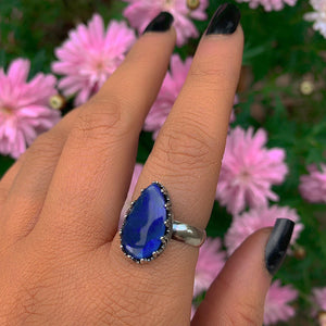 Blue Australian Opal Ring - Size 8 1/4 to 8 1/2 - Sterling Silver
