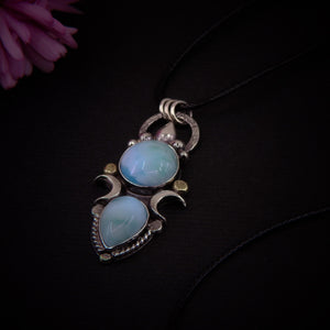 Double Larimar Moon Pendant - Sterling Silver