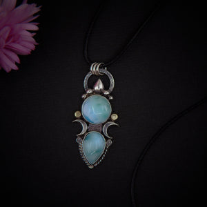 Double Larimar Moon Pendant - Sterling Silver