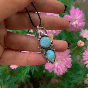 Double Larimar Moon Pendant - Sterling Silver