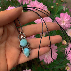 Double Larimar Moon Pendant - Sterling Silver
