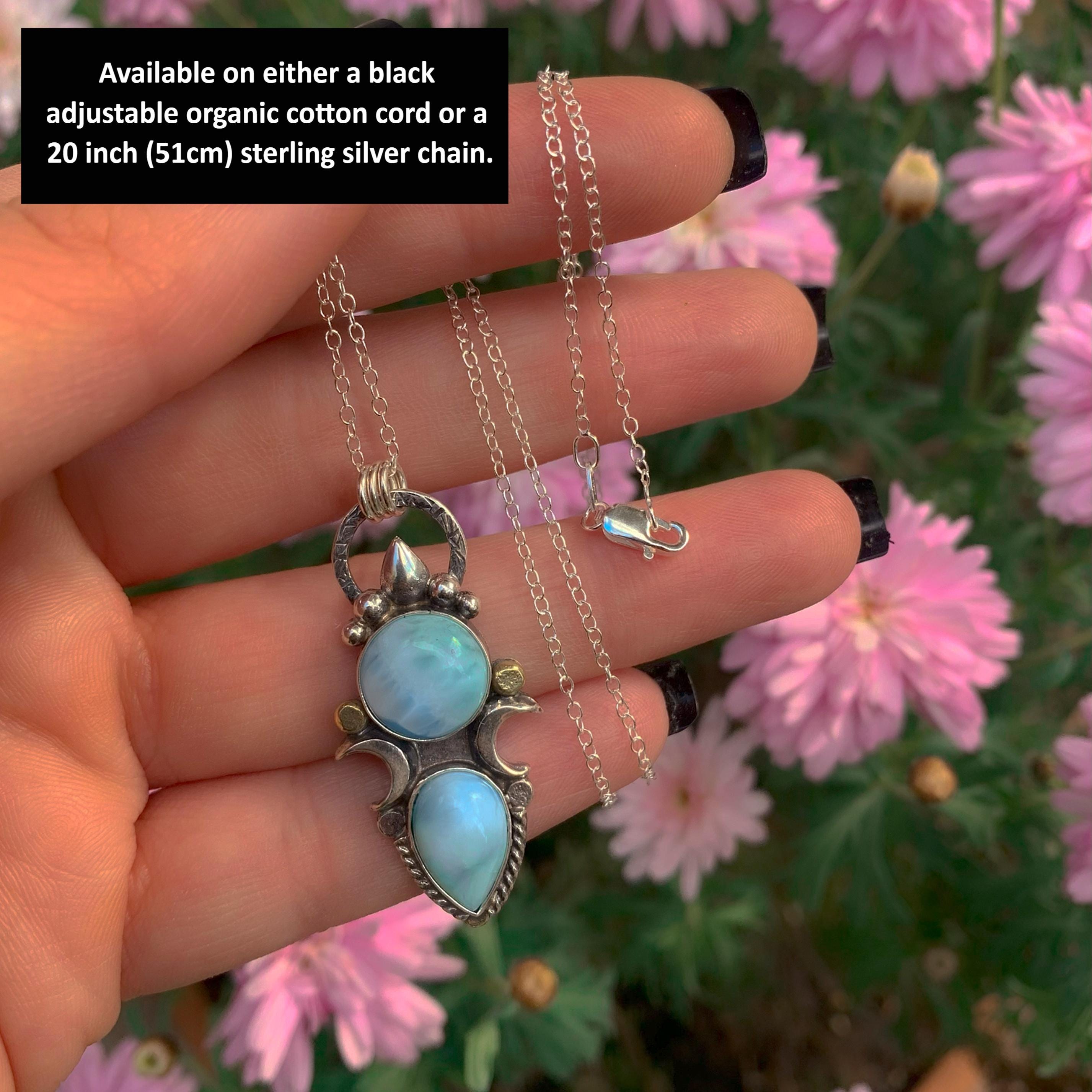 Double Larimar Moon Pendant - Sterling Silver