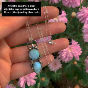 Double Larimar Moon Pendant - Sterling Silver