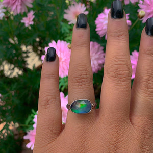 Rose Cut Clear Quartz & Aurora Opal Ring - Size 7 to 7 1/4 - Sterling Silver