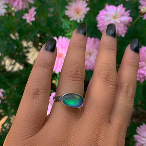 Rose Cut Clear Quartz & Aurora Opal Ring - Size 7 to 7 1/4 - Sterling Silver