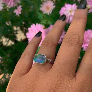Rose Cut Clear Quartz & Aurora Opal Ring - Size 7 to 7 1/4 - Sterling Silver