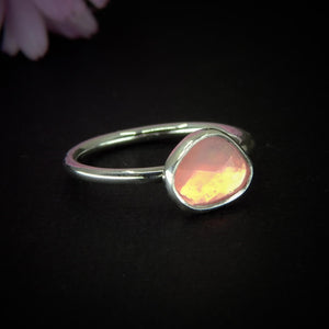 Rose Cut Pink Opal Ring - Size 5 1/4 - Sterling Silver