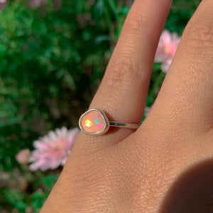 Rose Cut Pink Opal Ring - Size 5 1/4 - Sterling Silver
