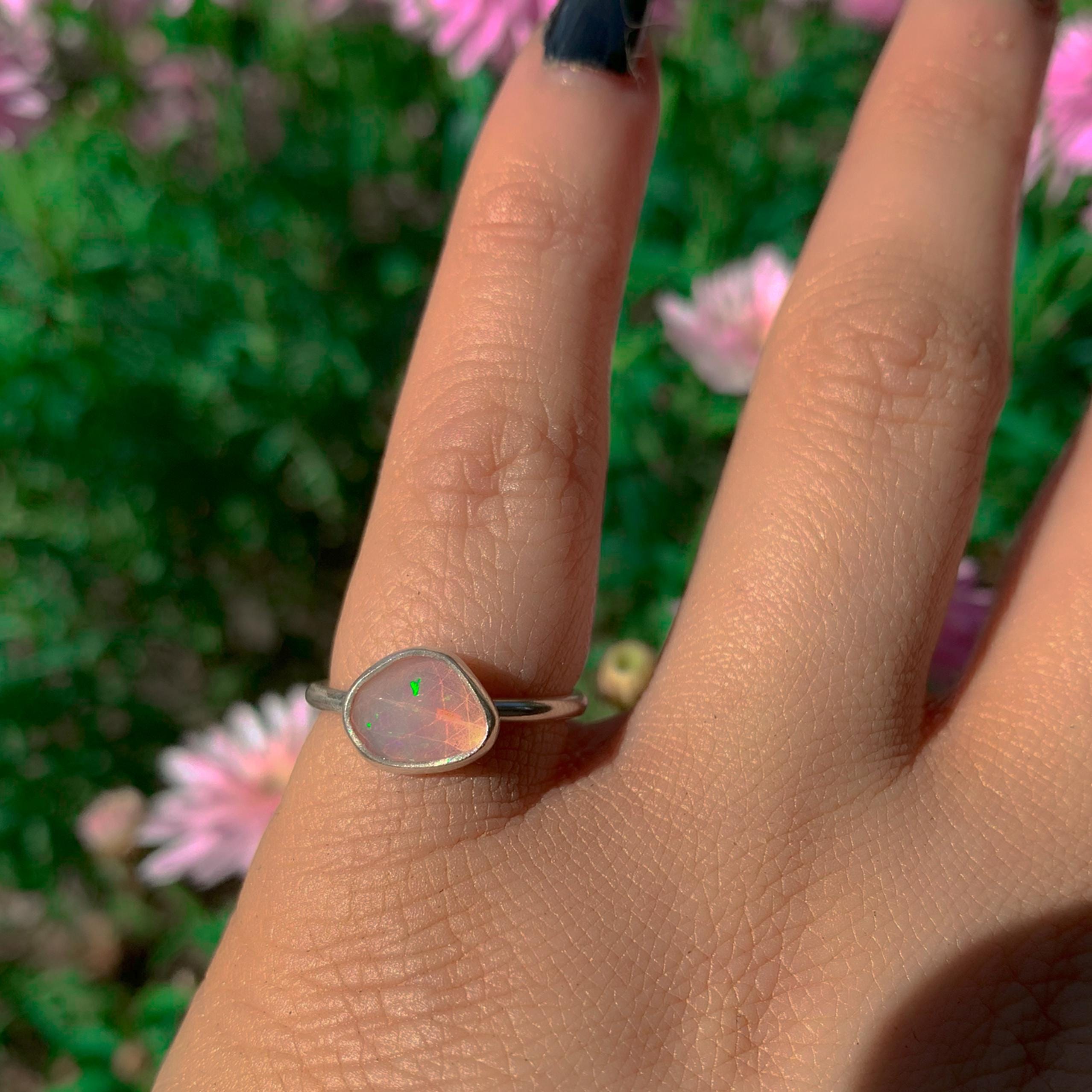Rose Cut Pink Opal Ring - Size 5 1/4 - Sterling Silver
