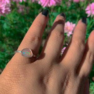 Rose Cut Pink Opal Ring - Size 5 1/4 - Sterling Silver