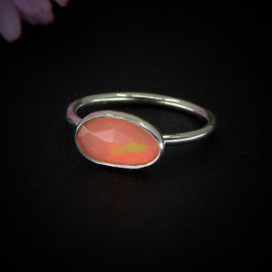 Rose Cut Peach-Pink Opal Ring - Size 7 1/4 - Sterling Silver