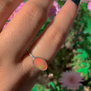 Rose Cut Peach-Pink Opal Ring - Size 7 1/4 - Sterling Silver