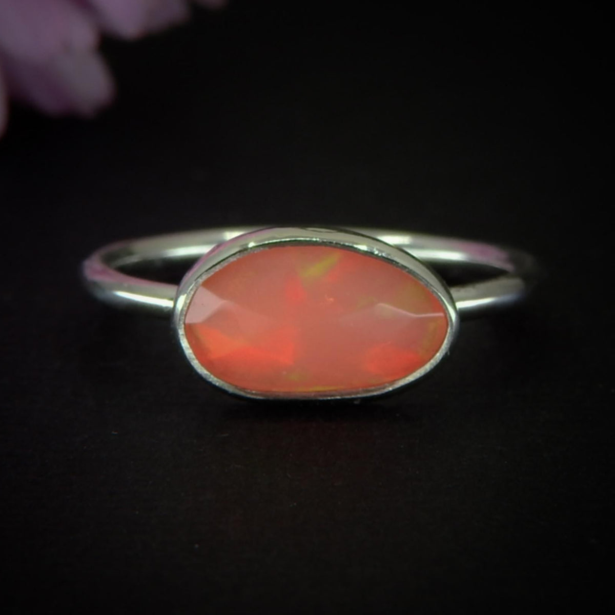 Rose Cut Peach-Pink Opal Ring - Size 7 1/4 - Sterling Silver