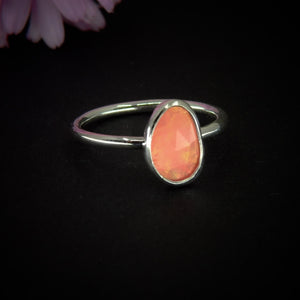 Rose Cut Peach-Pink Opal Ring - Size 6 1/4 - Sterling Silver