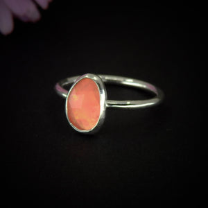 Rose Cut Peach-Pink Opal Ring - Size 6 1/4 - Sterling Silver