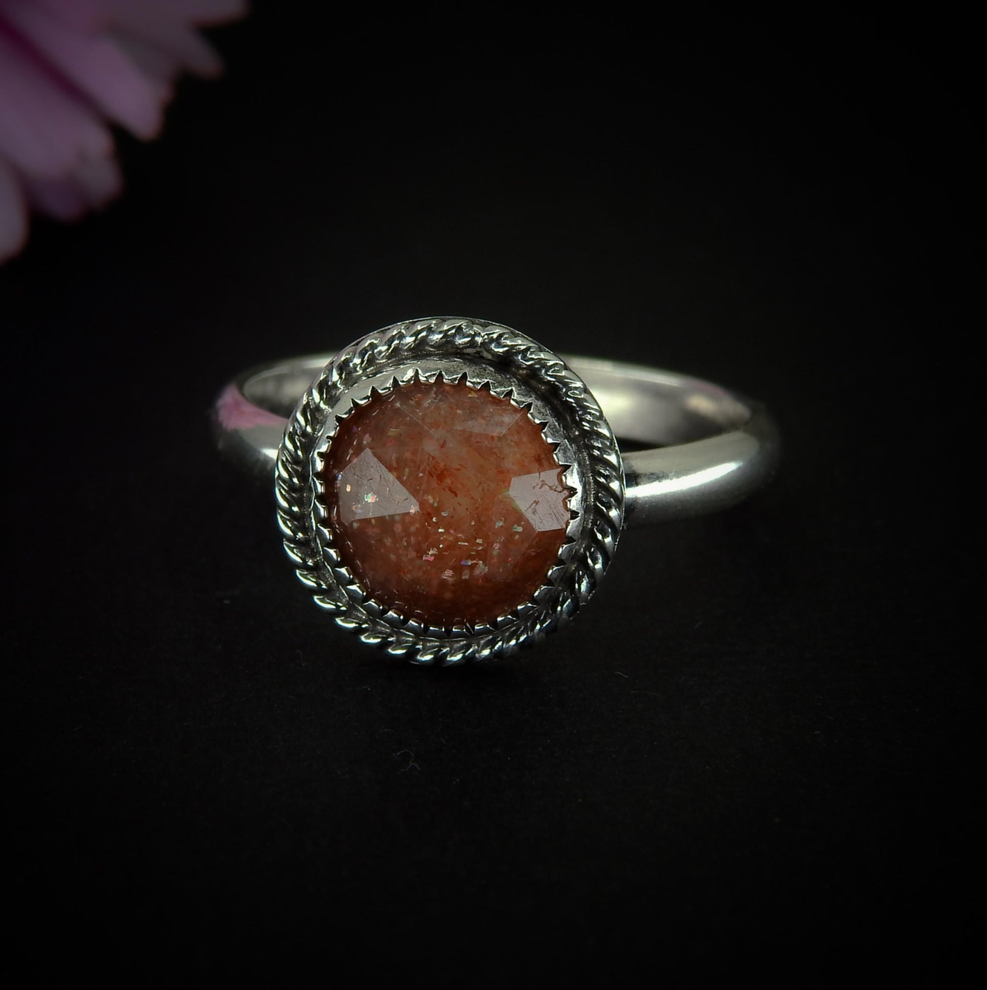 Rose Cut Sunstone Ring - Size 12 - Sterling Silver