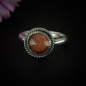 Rose Cut Sunstone Ring - Size 12 - Sterling Silver