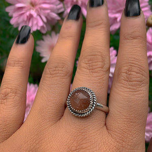 Rose Cut Sunstone Ring - Size 12 - Sterling Silver