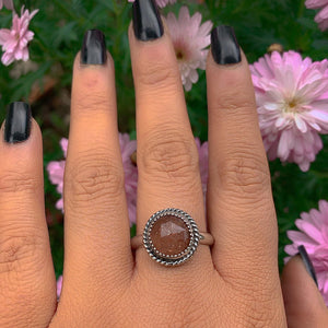 Rose Cut Sunstone Ring - Size 12 - Sterling Silver