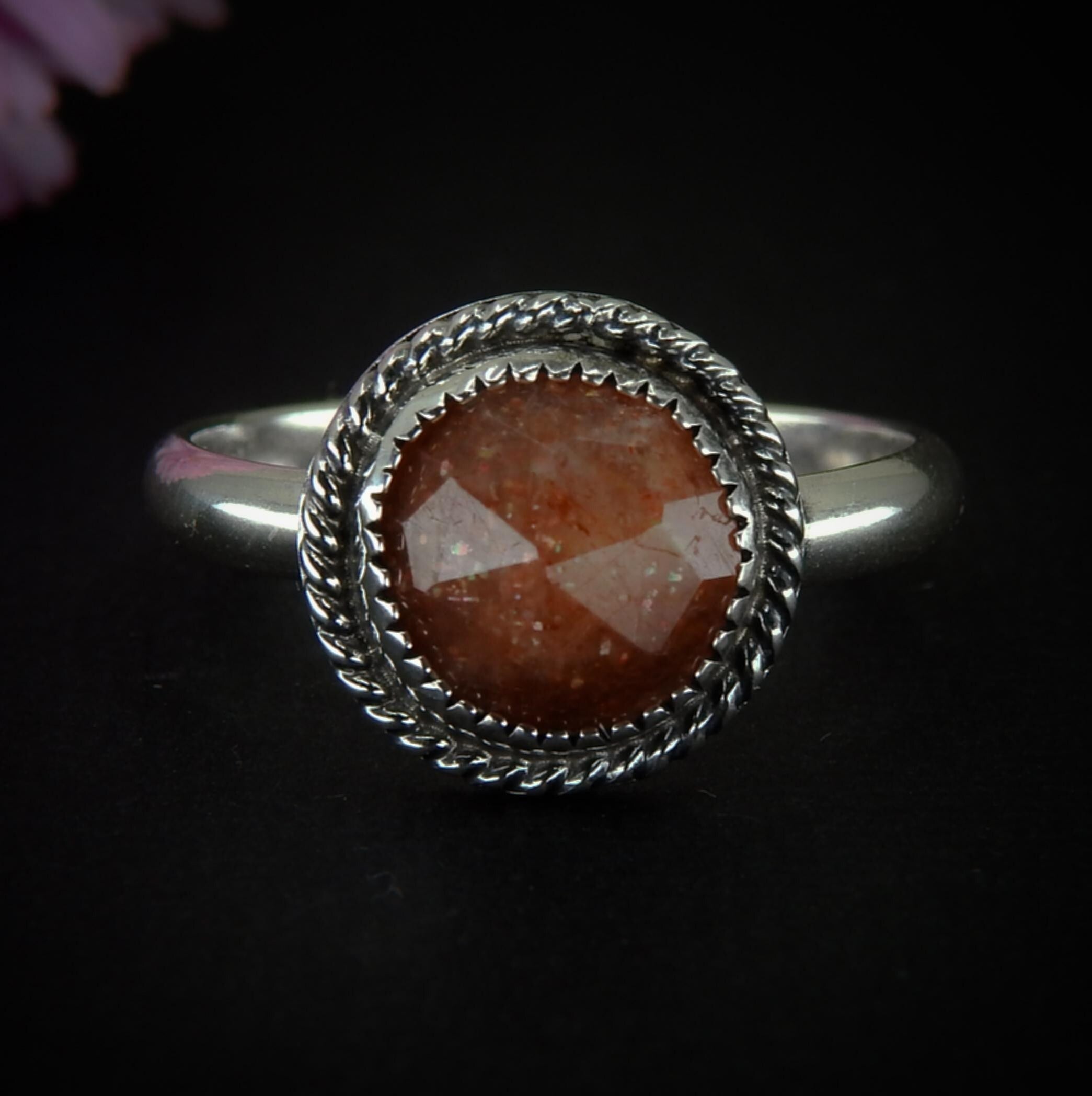 Rose Cut Sunstone Ring - Size 12 - Sterling Silver