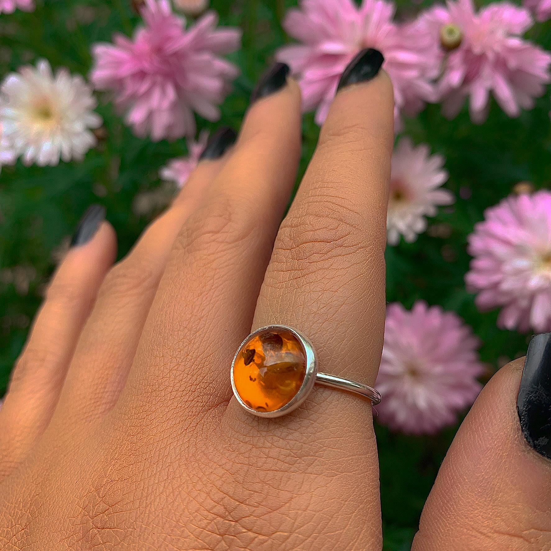Baltic Amber Ring - Size 7 3/4 - Sterling Silver