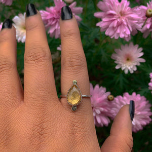 Rose Cut Citrine Ring - Size 9 to 9 1/4 - Sterling Silver