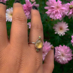 Rose Cut Citrine Ring - Size 9 to 9 1/4 - Sterling Silver