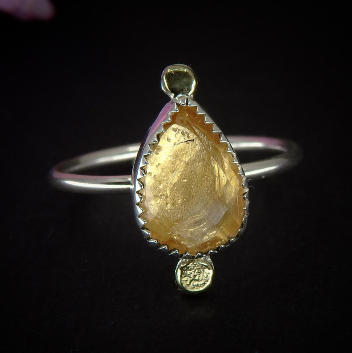 Rose Cut Citrine Ring - Size 9 to 9 1/4 - Sterling Silver