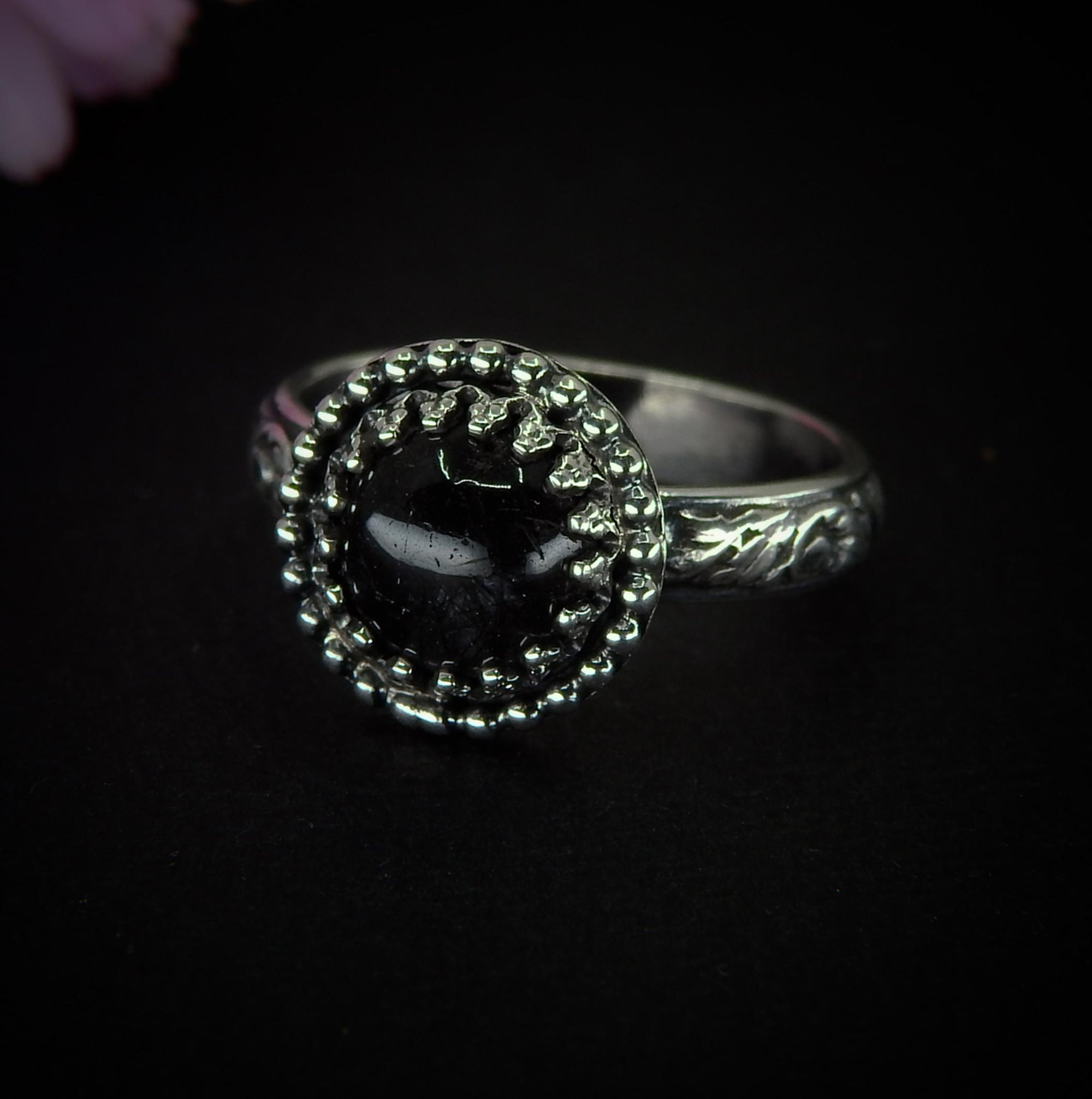 Black Rutilated Quartz Ring - Size 6 - Sterling Silver