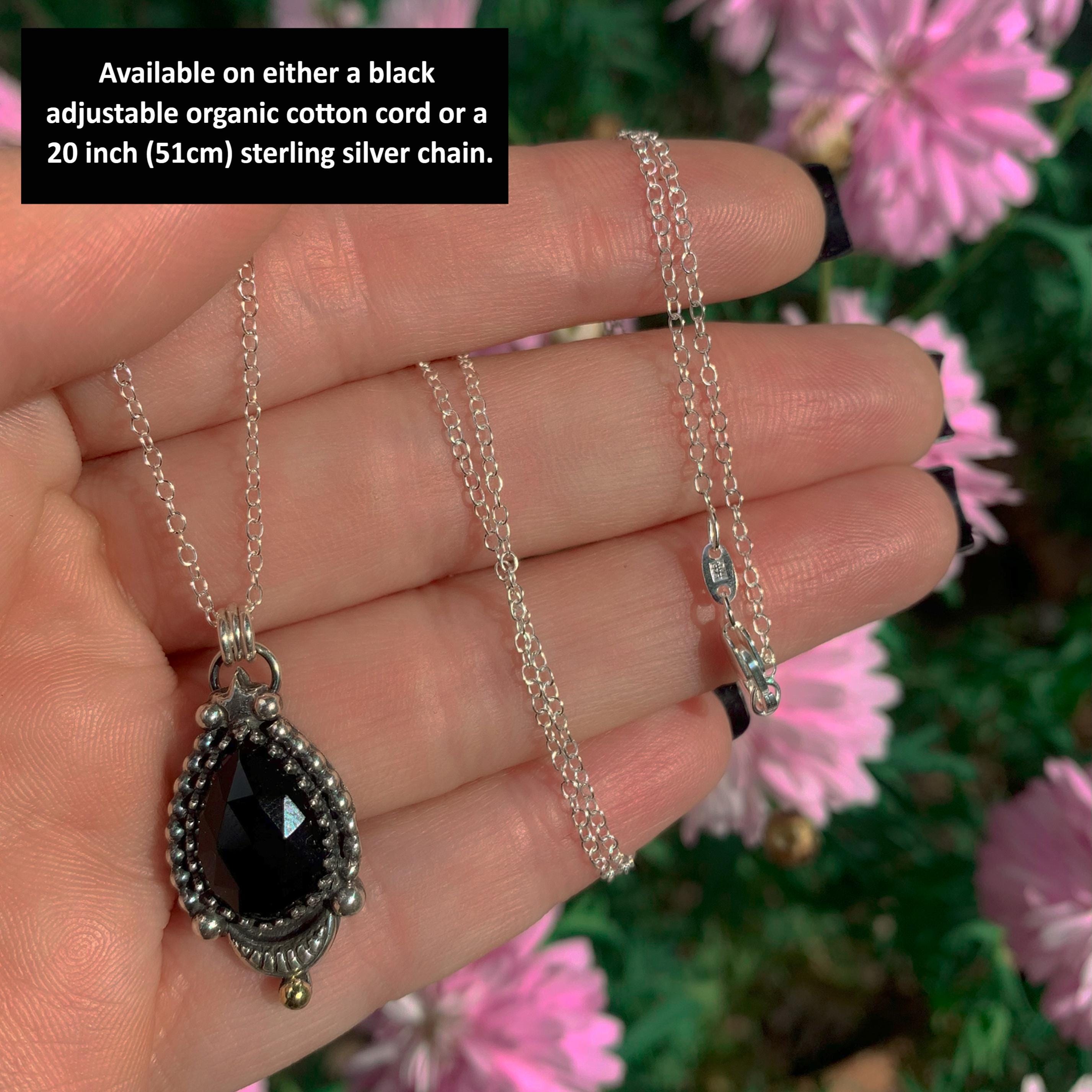 Black Onyx Pendant - Sterling Silver Crescent Moon - Celestial Jewellery