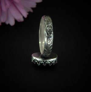 Rose Cut Black Rutilated Quartz Ring, Sterling Silver, Size 8
