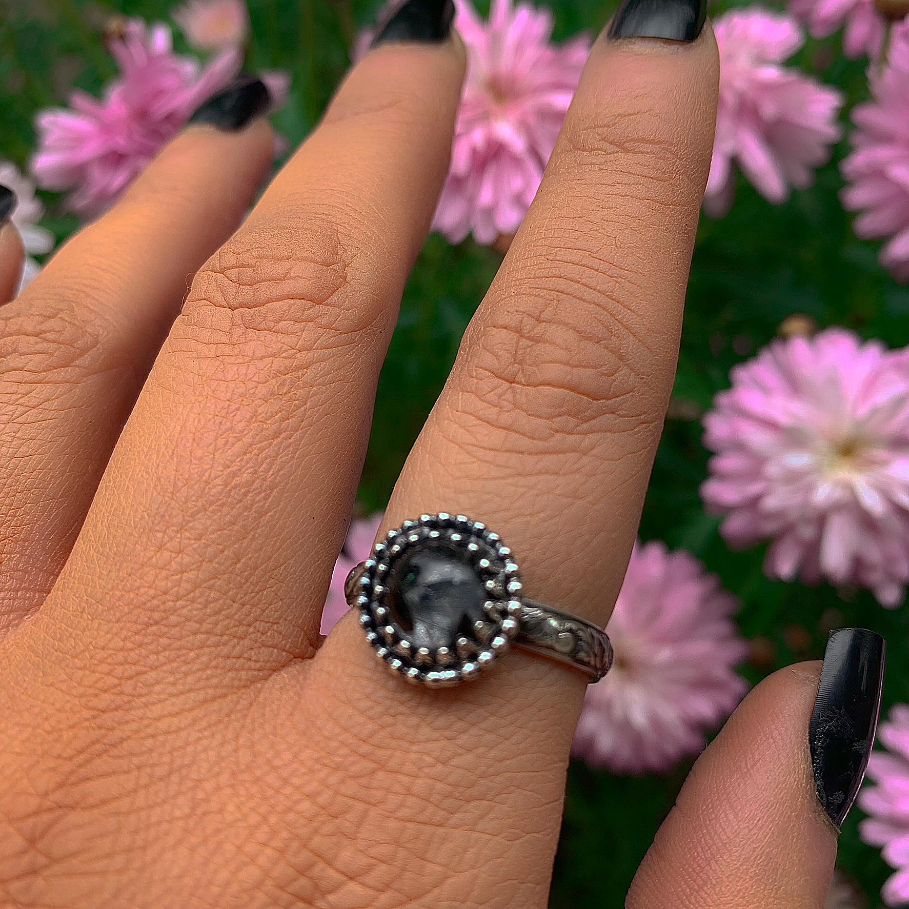 Black Rutilated Quartz Ring - Size 9 - Sterling Silver