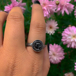 Black Rutilated Quartz Ring - Size 9 - Sterling Silver